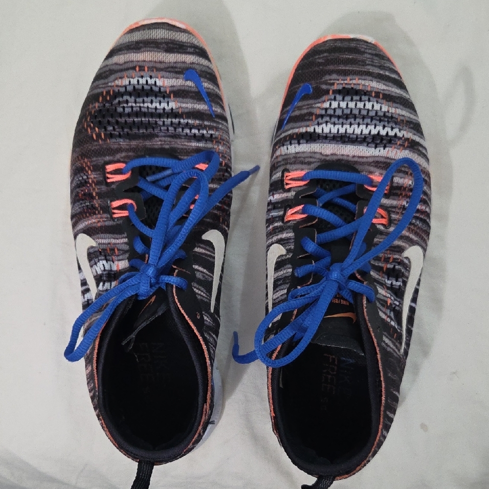 Nike Black and Gray Knit Sneakers with Blue Laces